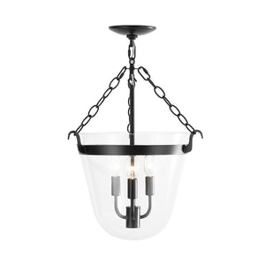 LightFixturesUSA - 3 - Light Clear Glass Bell Jar Lantern Pendant / Semi Flush - Ceiling Light - Black - 