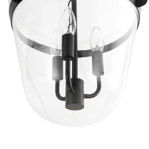 LightFixturesUSA - 3 - Light Clear Glass Bell Jar Lantern Pendant / Semi Flush - Ceiling Light - Black - 