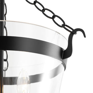 LightFixturesUSA - 3 - Light Clear Glass Bell Jar Lantern Pendant / Semi Flush - Ceiling Light - Black - 
