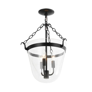 LightFixturesUSA - 3 - Light Clear Glass Bell Jar Lantern Pendant / Semi Flush - Ceiling Light - Black - 