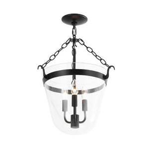 LightFixturesUSA - 3 - Light Clear Glass Bell Jar Lantern Pendant / Semi Flush - Ceiling Light - Brass - 
