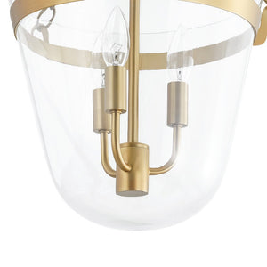 LightFixturesUSA - 3 - Light Clear Glass Bell Jar Lantern Pendant / Semi Flush - Ceiling Light - Brass - 