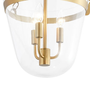 LightFixturesUSA - 3 - Light Clear Glass Bell Jar Lantern Pendant / Semi Flush - Ceiling Light - Brass - 