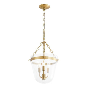 LightFixturesUSA - 3 - Light Clear Glass Bell Jar Lantern Pendant / Semi Flush - Ceiling Light - Brass - 