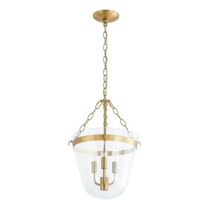 LightFixturesUSA - 3 - Light Clear Glass Bell Jar Lantern Pendant / Semi Flush - Ceiling Light - Brass - 