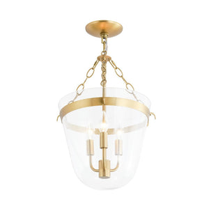LightFixturesUSA - 3 - Light Clear Glass Bell Jar Lantern Pendant / Semi Flush - Ceiling Light - Brass - 