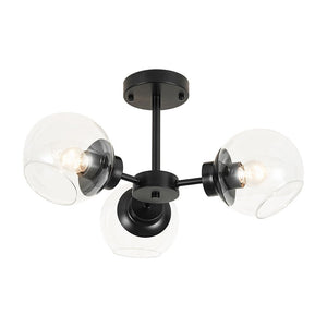 LightFixturesUSA - 3 - Light Clear Glass Globe Sputnik Semi Flush Mount - Ceiling Light - Black - 