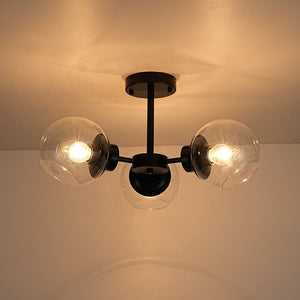 LightFixturesUSA - 3 - Light Clear Glass Globe Sputnik Semi Flush Mount - Ceiling Light - Black - 