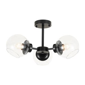 LightFixturesUSA - 3 - Light Clear Glass Globe Sputnik Semi Flush Mount - Ceiling Light - Black - 