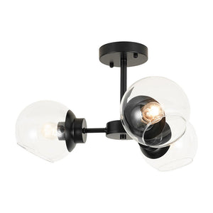 LightFixturesUSA - 3 - Light Clear Glass Globe Sputnik Semi Flush Mount - Ceiling Light - Black - 
