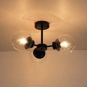LightFixturesUSA - 3 - Light Clear Glass Globe Sputnik Semi Flush Mount - Ceiling Light - Black - 