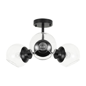 LightFixturesUSA - 3 - Light Clear Glass Globe Sputnik Semi Flush Mount - Ceiling Light - Black - 