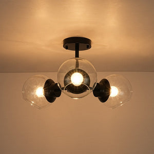 LightFixturesUSA - 3 - Light Clear Glass Globe Sputnik Semi Flush Mount - Ceiling Light - Black - 