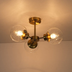 LightFixturesUSA - 3 - Light Clear Glass Globe Sputnik Semi Flush Mount - Ceiling Light - Black - 