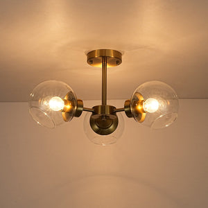 LightFixturesUSA - 3 - Light Clear Glass Globe Sputnik Semi Flush Mount - Ceiling Light - Black - 