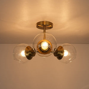 LightFixturesUSA - 3 - Light Clear Glass Globe Sputnik Semi Flush Mount - Ceiling Light - Black - 