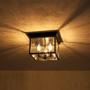 LightFixturesUSA - 3 - Light Clear Seeded Glass Black Square Cage Ceiling Light - Ceiling Light - Black - 
