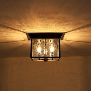 LightFixturesUSA - 3 - Light Clear Seeded Glass Black Square Cage Ceiling Light - Ceiling Light - Black - 