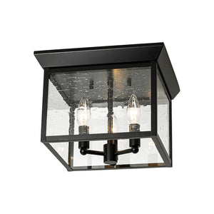 LightFixturesUSA - 3 - Light Clear Seeded Glass Black Square Cage Ceiling Light - Ceiling Light - Black - 