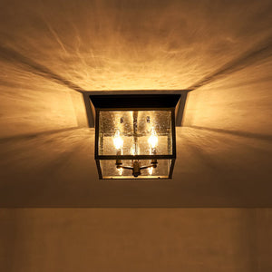 LightFixturesUSA - 3 - Light Clear Seeded Glass Black Square Cage Ceiling Light - Ceiling Light - Black - 