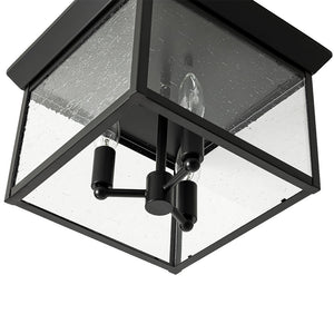 LightFixturesUSA - 3 - Light Clear Seeded Glass Black Square Cage Ceiling Light - Ceiling Light - Black - 