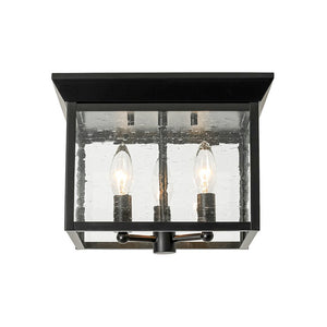LightFixturesUSA - 3 - Light Clear Seeded Glass Black Square Cage Ceiling Light - Ceiling Light - Black - 