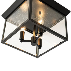 LightFixturesUSA - 3 - Light Clear Seeded Glass Black Square Cage Ceiling Light - Ceiling Light - Black - 