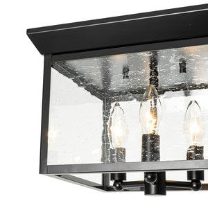 LightFixturesUSA - 3 - Light Clear Seeded Glass Black Square Cage Ceiling Light - Ceiling Light - Black - 