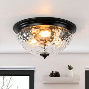 LightFixturesUSA - 3 - light Clear Water Glass Flush Mount Ceiling Light - Ceiling Light - Black - 