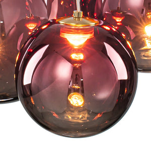 LightFixturesUSA - 3 - Light Cluster Gold Ruby Glass Globe Dimmable LED Pendant - Chandelier - Clear Glass - 