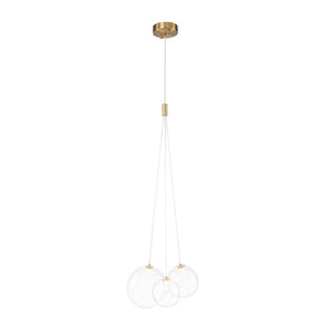 LightFixturesUSA - 3 - Light Cluster Gold Ruby Glass Globe Dimmable LED Pendant - Chandelier - Clear Glass - 