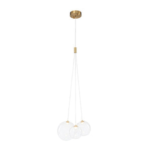 LightFixturesUSA - 3 - Light Cluster Gold Ruby Glass Globe Dimmable LED Pendant - Chandelier - Clear Glass - 