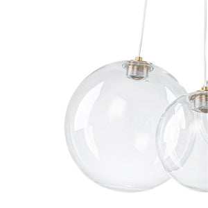 LightFixturesUSA - 3 - Light Cluster Gold Ruby Glass Globe Dimmable LED Pendant - Chandelier - Clear Glass - 