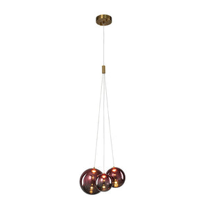 LightFixturesUSA - 3 - Light Cluster Gold Ruby Glass Globe Dimmable LED Pendant - Chandelier - Clear Glass - 