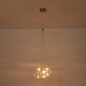 LightFixturesUSA - 3 - Light Cluster Gold Ruby Glass Globe Dimmable LED Pendant - Chandelier - Clear Glass - 