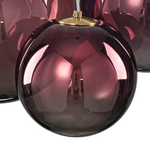 LightFixturesUSA - 3 - Light Cluster Gold Ruby Glass Globe Dimmable LED Pendant - Chandelier - Clear Glass - 
