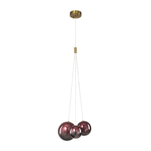 LightFixturesUSA - 3 - Light Cluster Gold Ruby Glass Globe Dimmable LED Pendant - Chandelier - Clear Glass - 