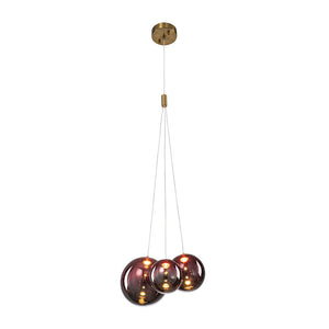 LightFixturesUSA - 3 - Light Cluster Gold Ruby Glass Globe Dimmable LED Pendant - Chandelier - Clear Glass - 