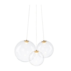 LightFixturesUSA - 3 - Light Cluster Gold Ruby Glass Globe Dimmable LED Pendant - Chandelier - Clear Glass - 