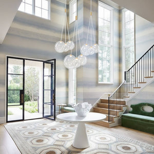 LightFixturesUSA - 3 - Light Cluster Gold Ruby Glass Globe Dimmable LED Pendant - Chandelier - Clear Glass - 