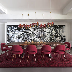 LightFixturesUSA - 3 - Light Cluster Gold Ruby Glass Globe Dimmable LED Pendant - Chandelier - Red Smoked Glass - 