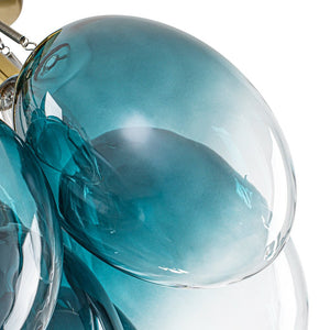 LightFixturesUSA - 3 - Light Cluster Gradient Blue Glass Bubble Semi Flush Mount - Ceiling Light - Brass - 