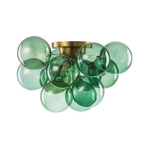 LightFixturesUSA - 3 - Light Cluster Green Tinted Glass Globe Bubble Semi Flush - Ceiling Light - Green Bubble - 
