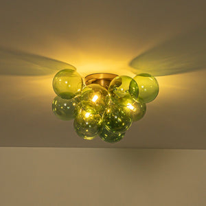 LightFixturesUSA - 3 - Light Cluster Green Tinted Glass Globe Bubble Semi Flush - Ceiling Light - Green Bubble - 