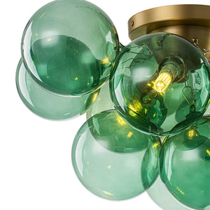 LightFixturesUSA - 3 - Light Cluster Green Tinted Glass Globe Bubble Semi Flush - Ceiling Light - Green Bubble - 