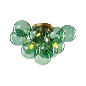 LightFixturesUSA - 3 - Light Cluster Green Tinted Glass Globe Bubble Semi Flush - Ceiling Light - Green Bubble - 