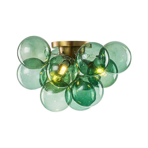 LightFixturesUSA - 3 - Light Cluster Green Tinted Glass Globe Bubble Semi Flush - Ceiling Light - Green Bubble - 