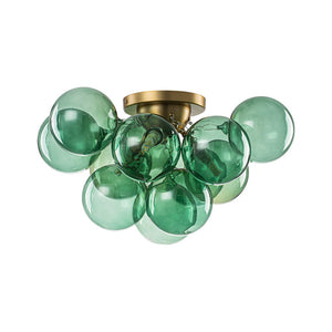 LightFixturesUSA - 3 - Light Cluster Green Tinted Glass Globe Bubble Semi Flush - Ceiling Light - Green Bubble - 