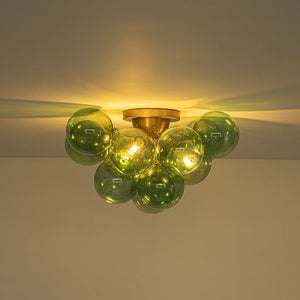 LightFixturesUSA - 3 - Light Cluster Green Tinted Glass Globe Bubble Semi Flush - Ceiling Light - Green Bubble - 