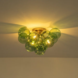 LightFixturesUSA - 3 - Light Cluster Green Tinted Glass Globe Bubble Semi Flush - Ceiling Light - Green Bubble - 